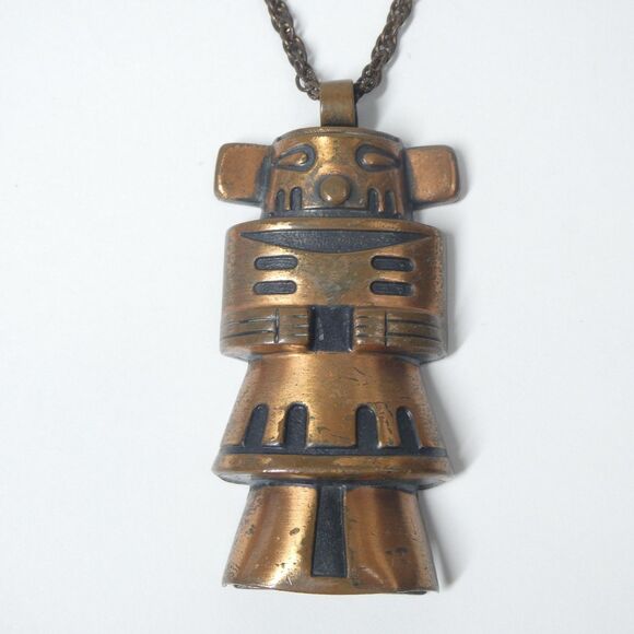 Copper Necklace Pendant Vintage Totem Incan Mayan Aztec - Picture 1 of 10